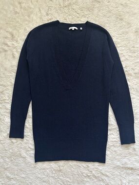 Vince Sweater 100% Cashmere V-neck Long Sleeve Pullover Minimalist Navy Sz S